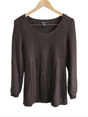 Style & Co Dark Brown Cable Knit Crewneck Y2K Style Babydoll Sweater. SZ Medium